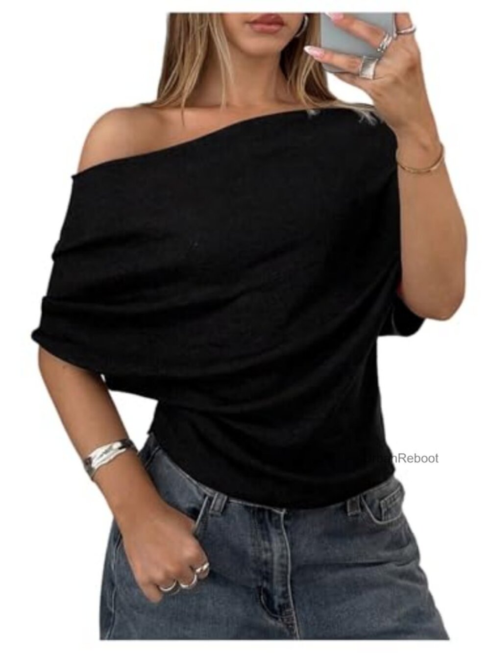 Off The Shoulder Bat Wing Sweater Pullover Loose Fit Dressy Knit